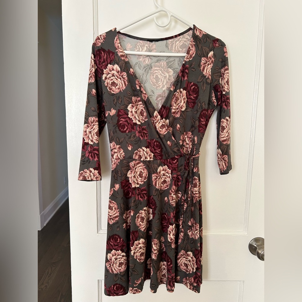 Fall floral wrap dress